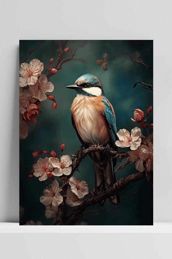 Ijsvogel Roze Bloem op 3mm aluminium dibond