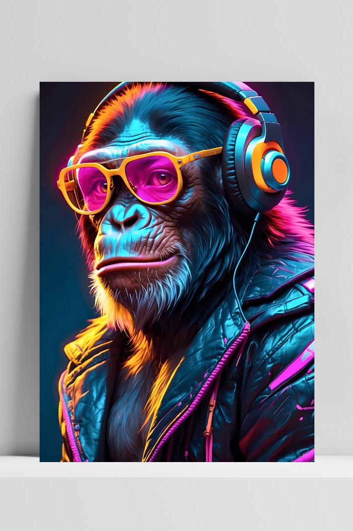Chimp met Headset op 3mm aluminium dibond