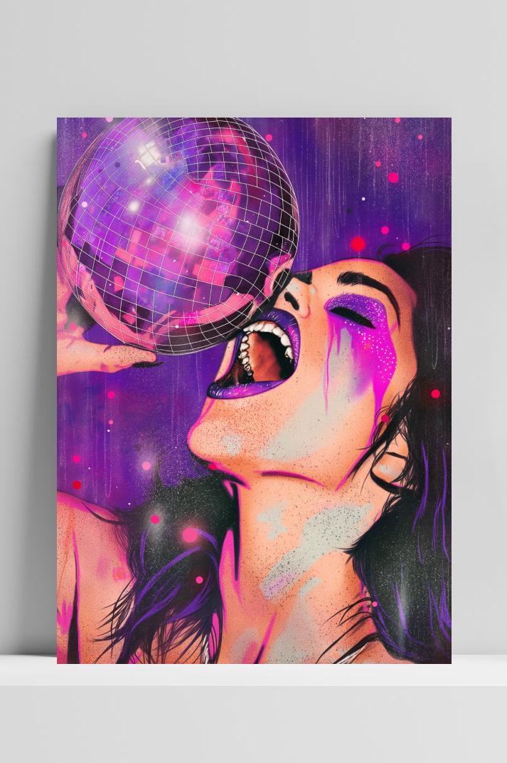Disco bal meisje op 3mm aluminium dibond