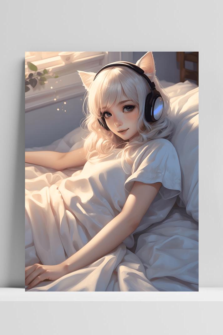 Kattengirl Lofi op 3mm aluminium dibond