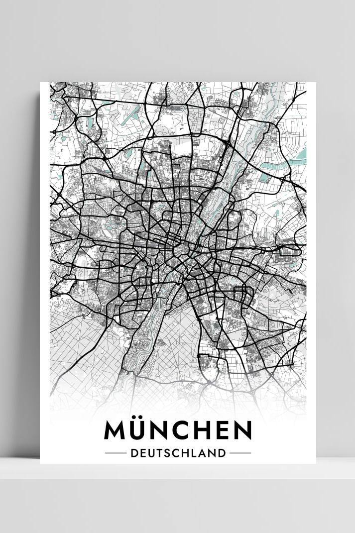 München Kaart Duitsland op 3mm aluminium dibond