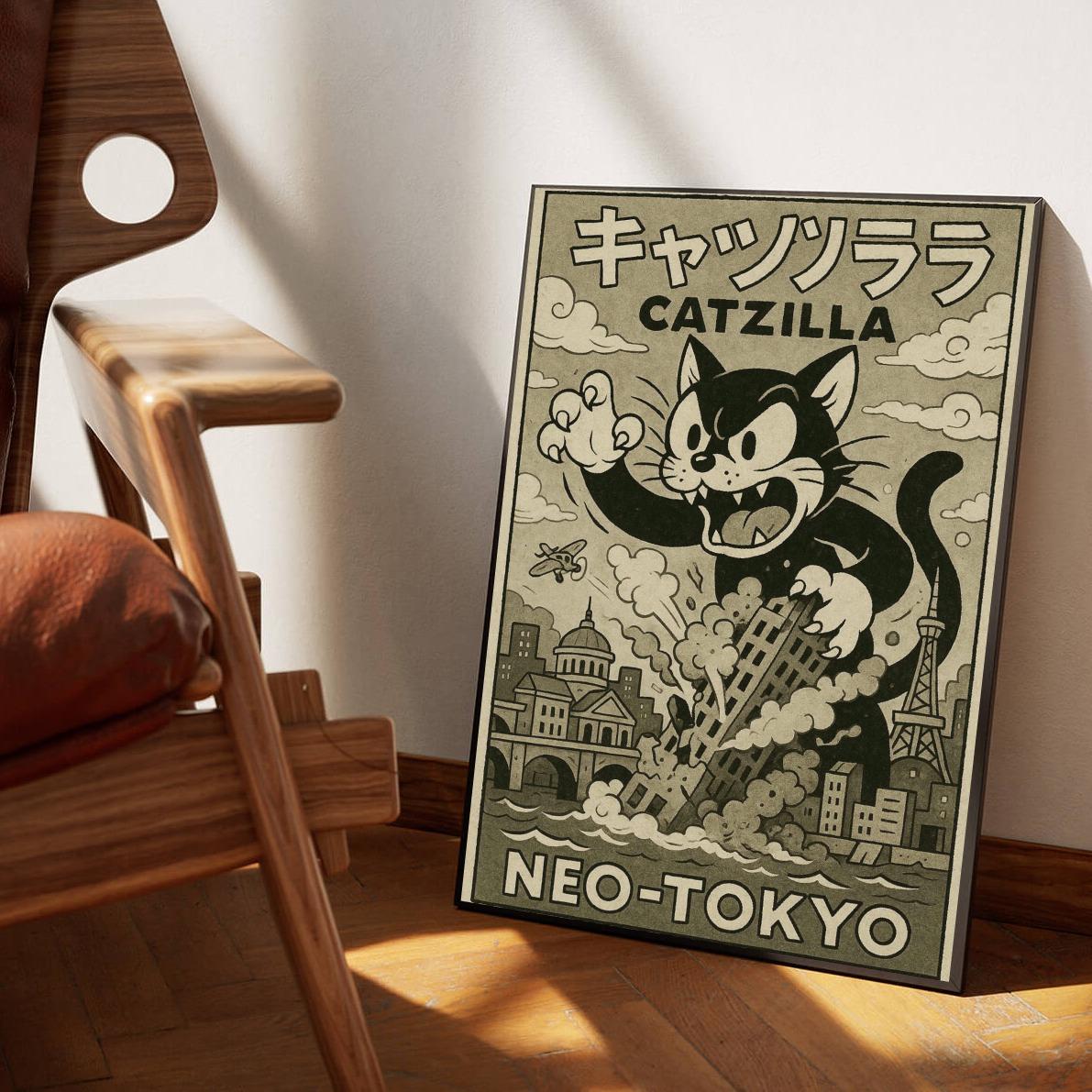 Catzilla B&W Text poster sfeerbeeld 1