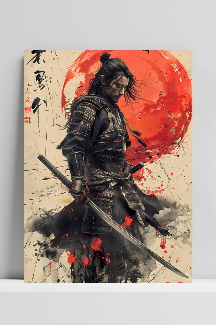 Samurai Aquarel op 3mm aluminium dibond