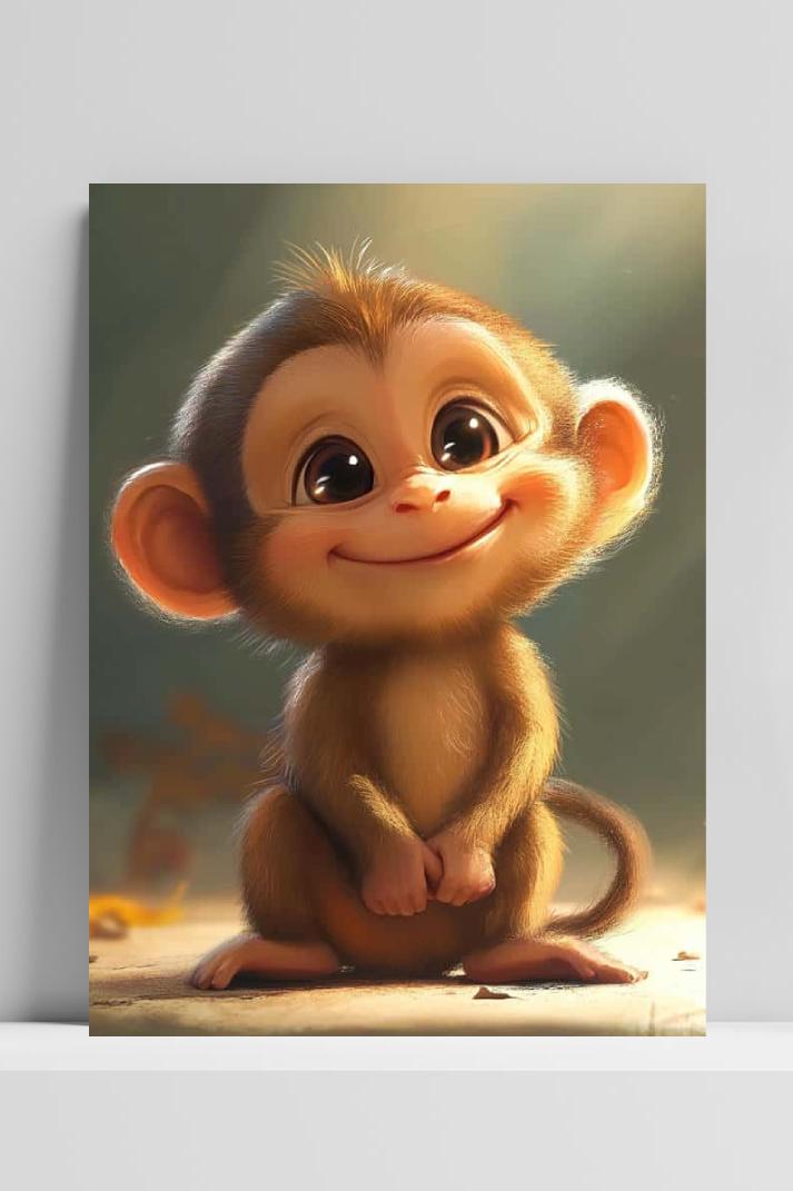 Baby Monkey Cartoon op 3mm aluminium dibond