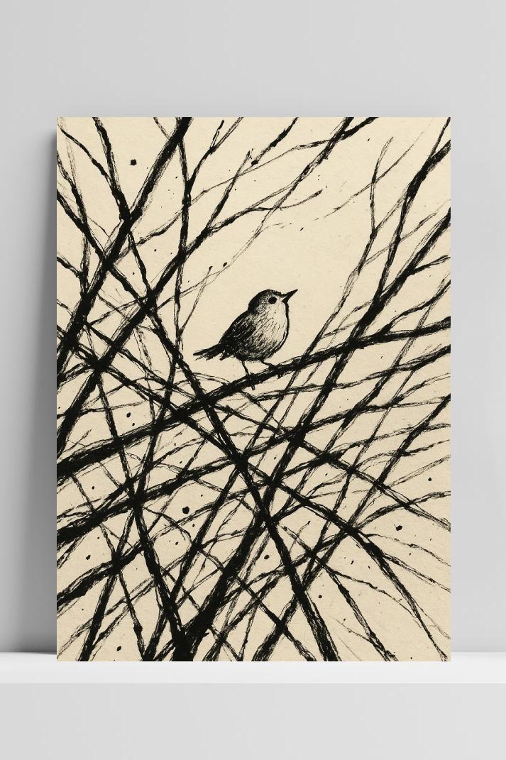 Bird Tree Branches Drawing dans un intérieur