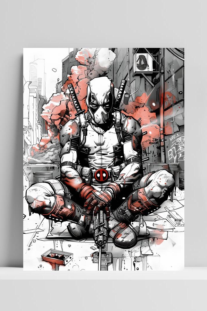 Deadpool Schets op 3mm aluminium dibond