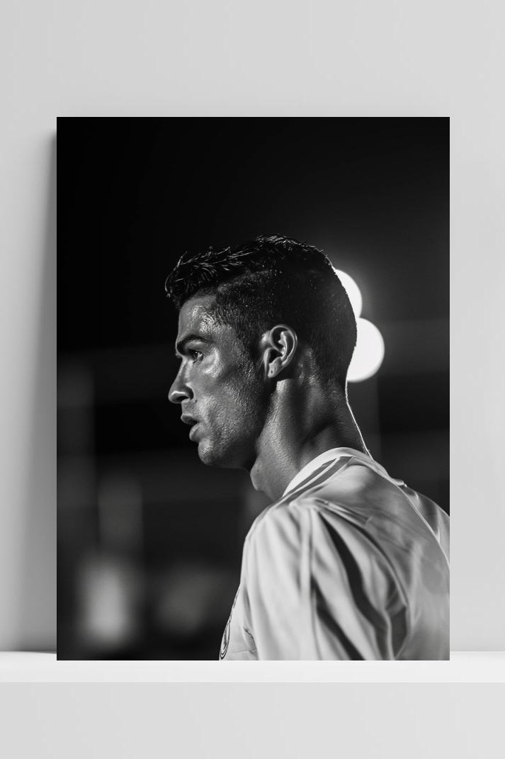 Cristiano Ronaldo Zwart op 3mm aluminium dibond