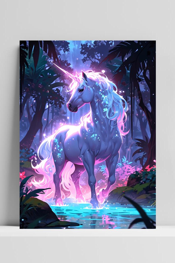 Neon Eenhoorn op 3mm aluminium dibond