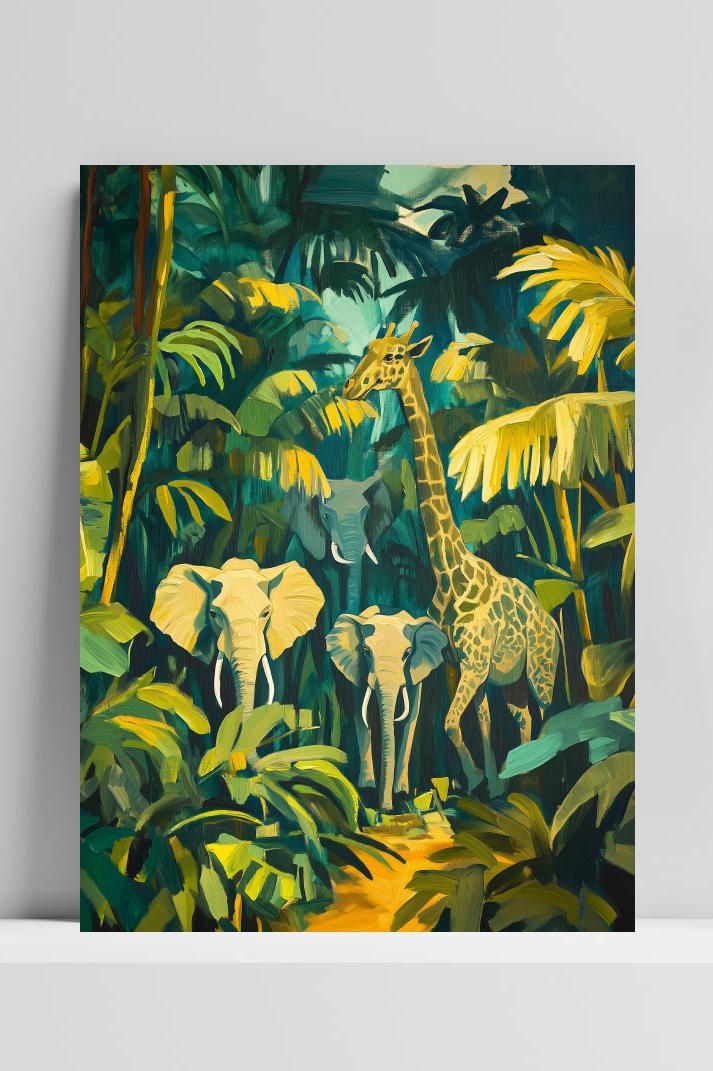 Jungle Safari Aquarel op 3mm aluminium dibond