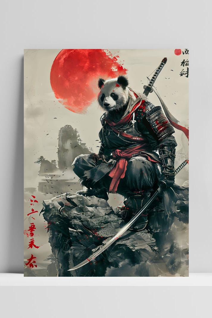 Panda Krijger op 3mm aluminium dibond