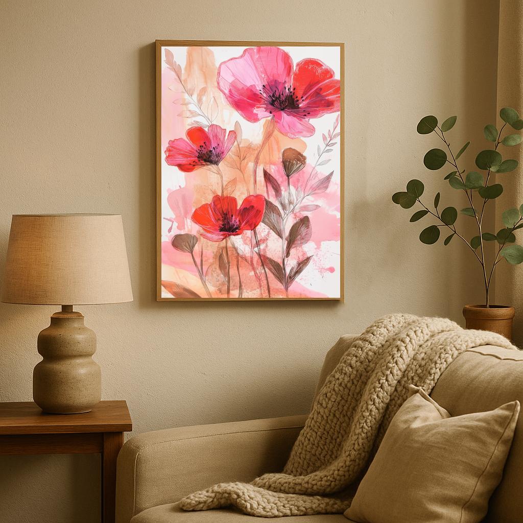 Poppy Flowers Aquarel poster sfeerbeeld 2