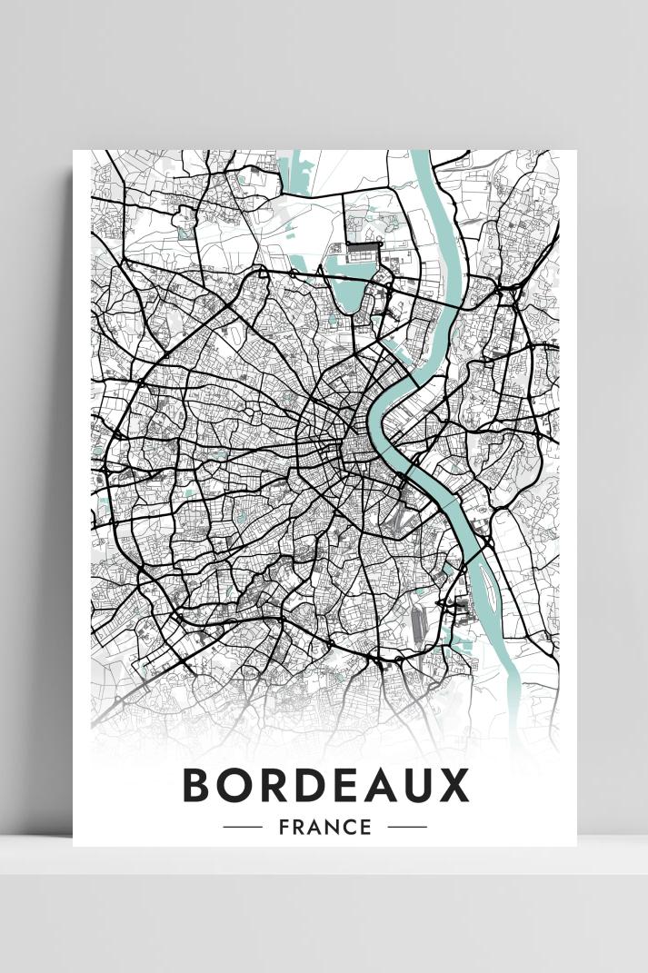 Bordeaux Kaart Frankrijk op 3mm aluminium dibond
