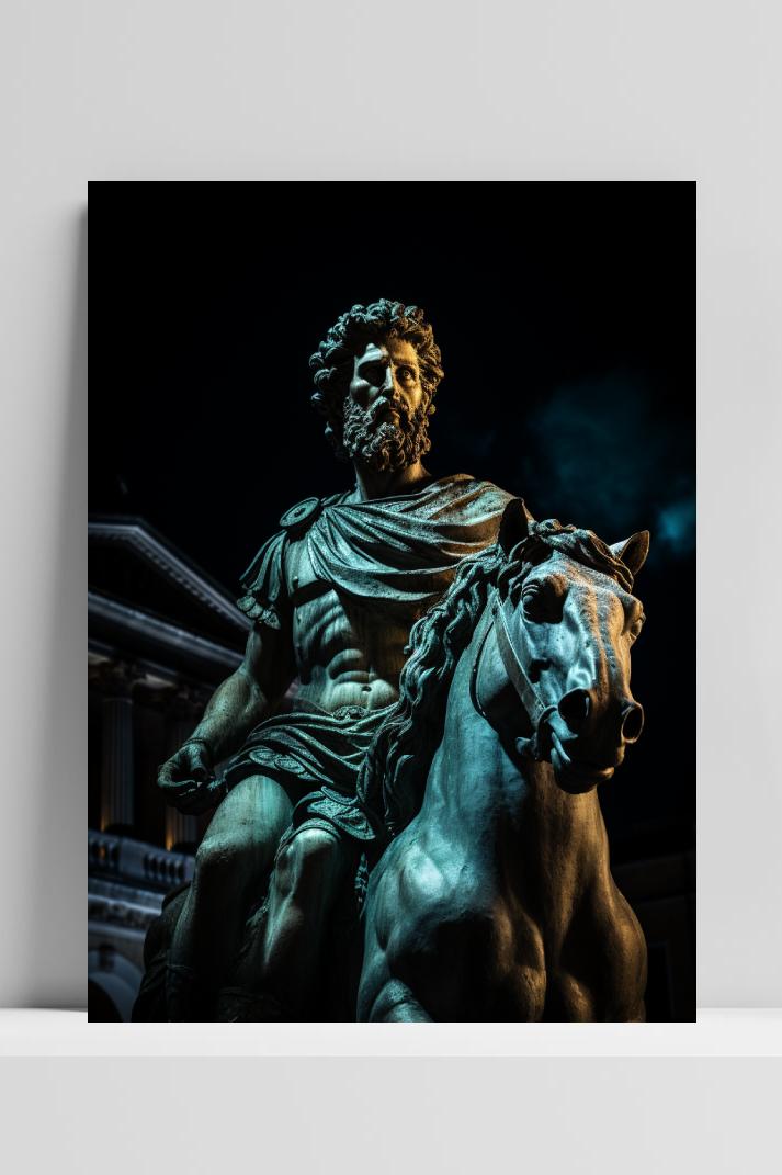 Marcus Aurelius Buiten op 3mm aluminium dibond