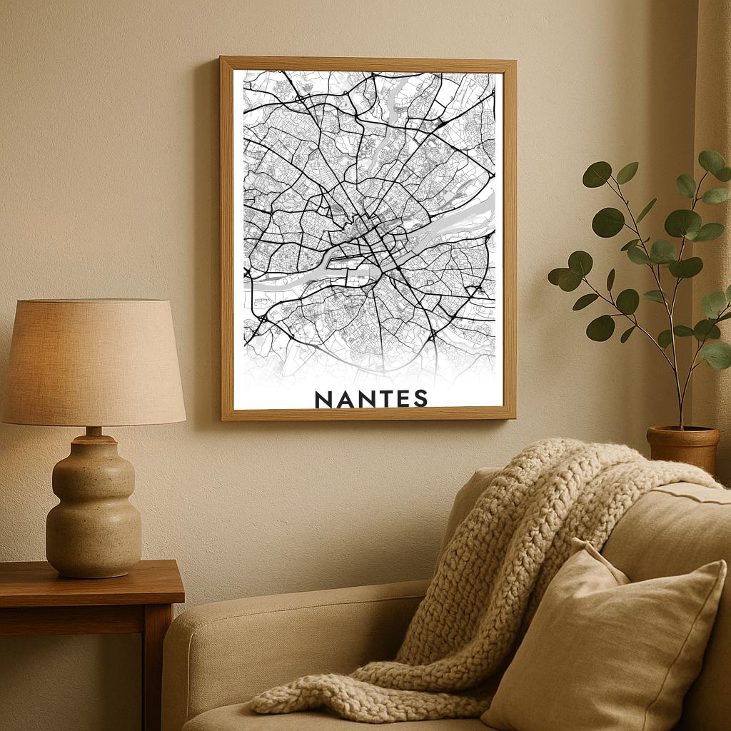 Nantes Map France White poster sfeerbeeld 2