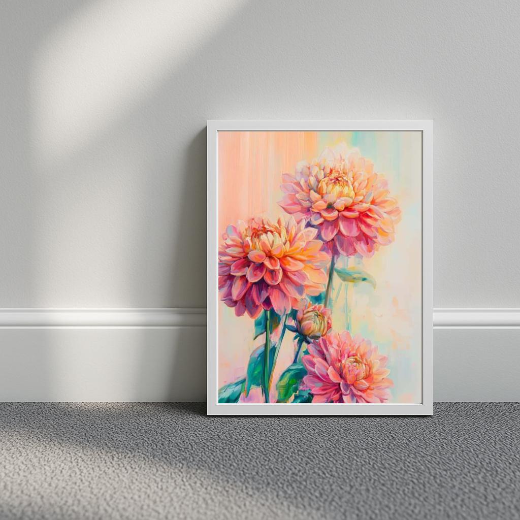 Dahlia Flowers Aquarel poster sfeerbeeld 3