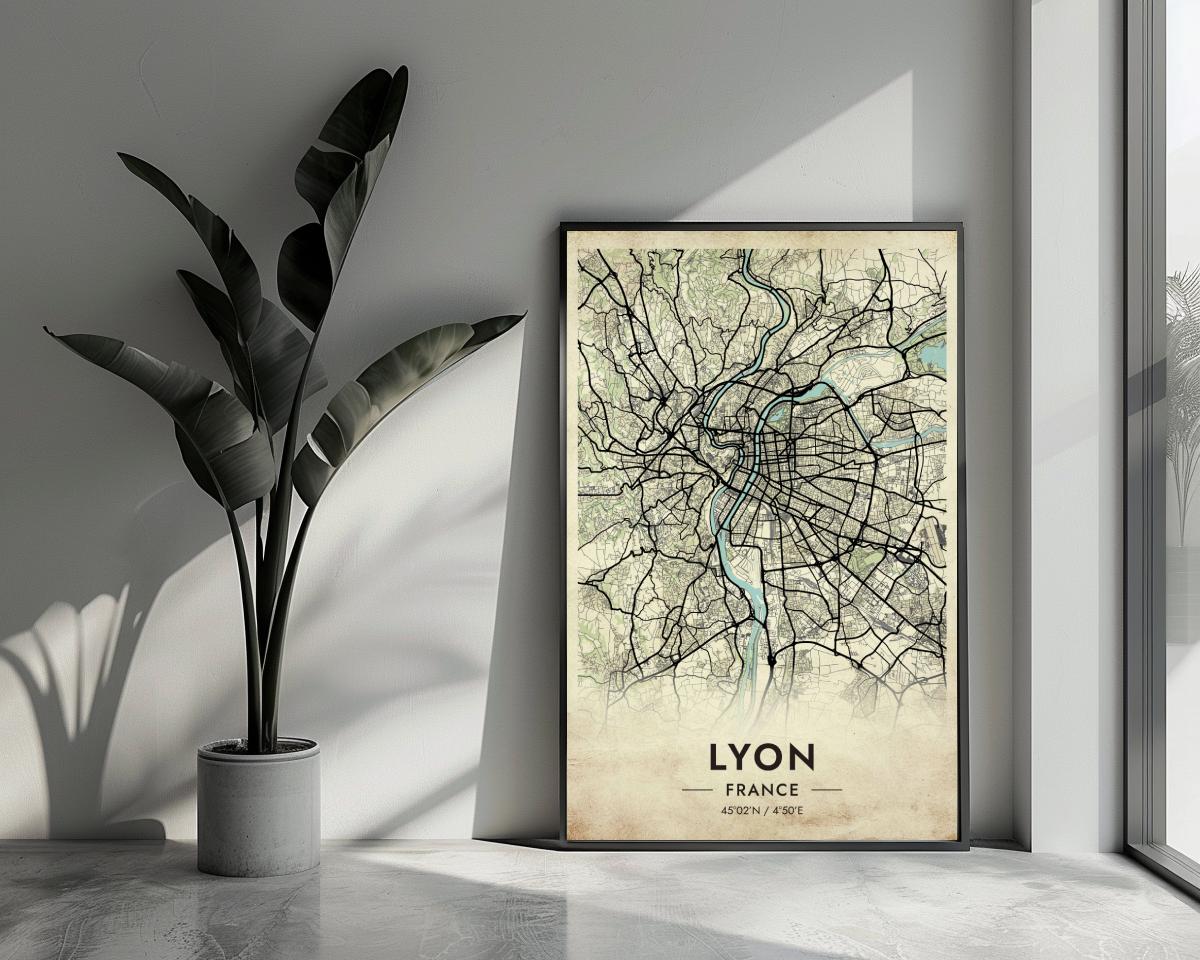 Lyon Map France Vintage poster van 25 Artstreet