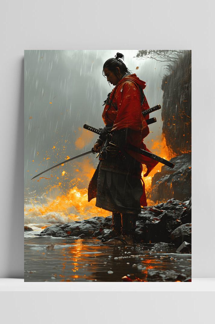 Samurai na Gevecht op 3mm aluminium dibond