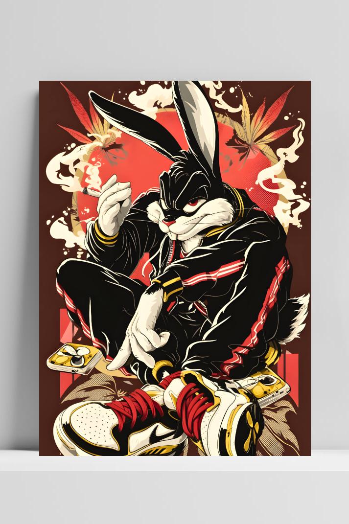 Punk Konijn op 3mm aluminium dibond