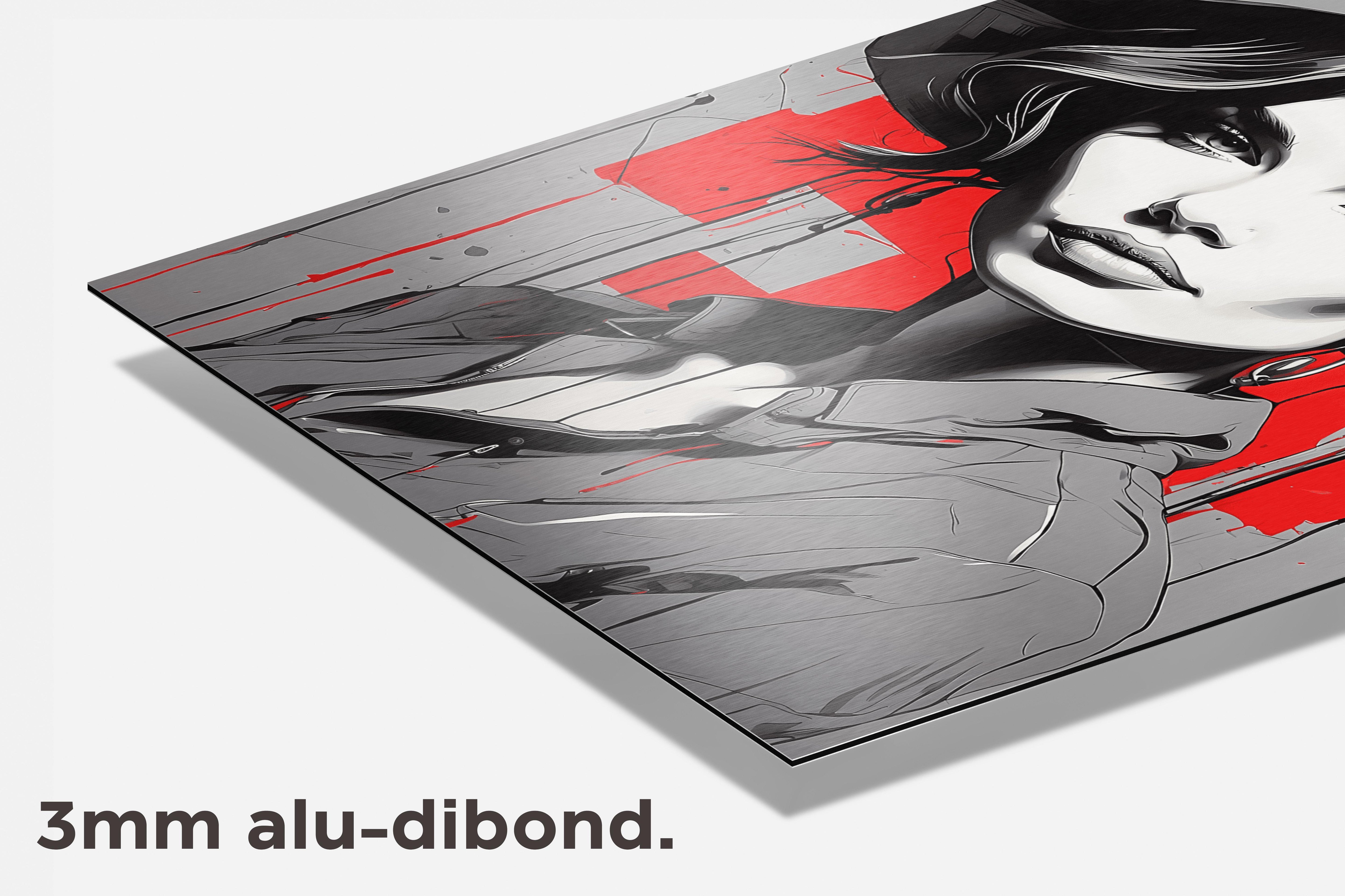 Vrouw Grijs Rood dibond detail