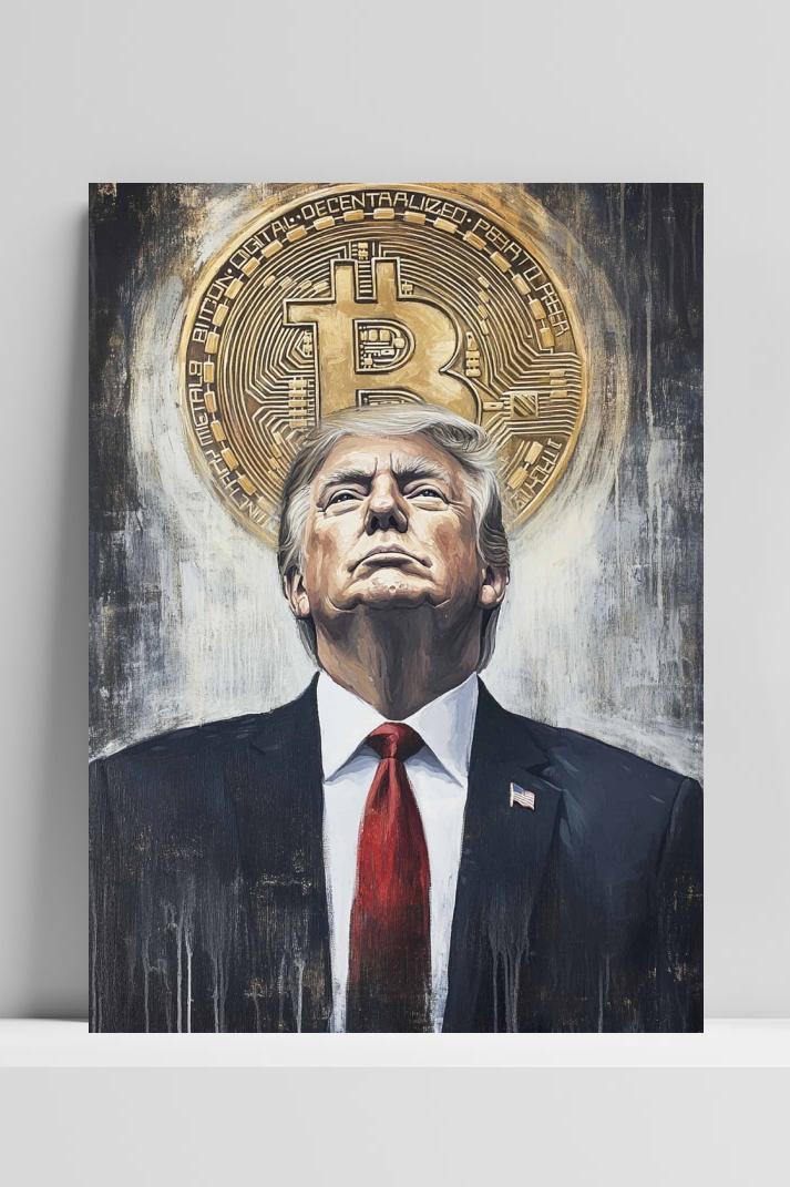 Bitcoin Donald Trump op 3mm aluminium dibond