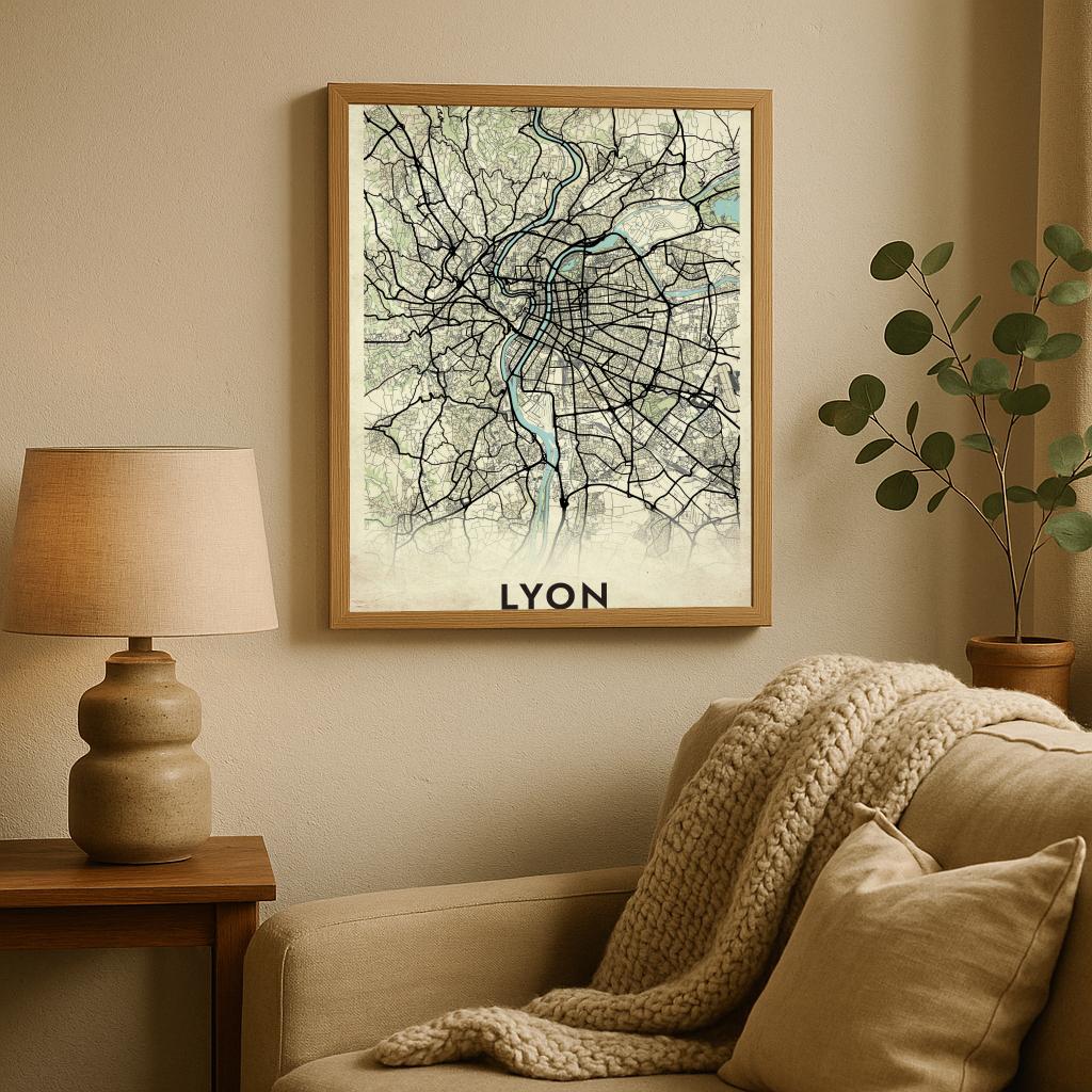 Lyon Map France Vintage poster sfeerbeeld 2