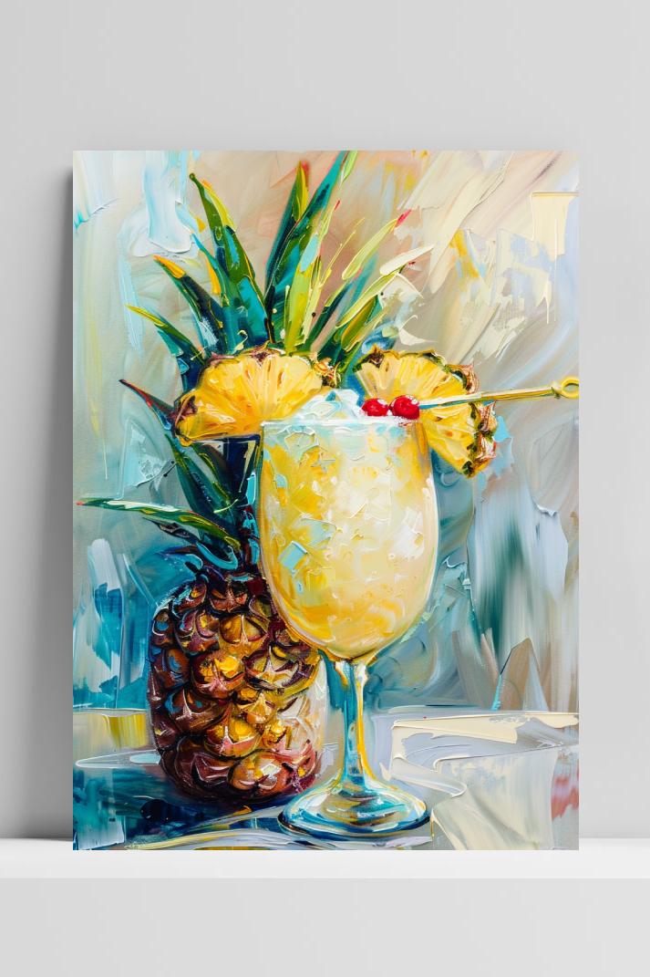 Ananas cocktail op 3mm aluminium dibond