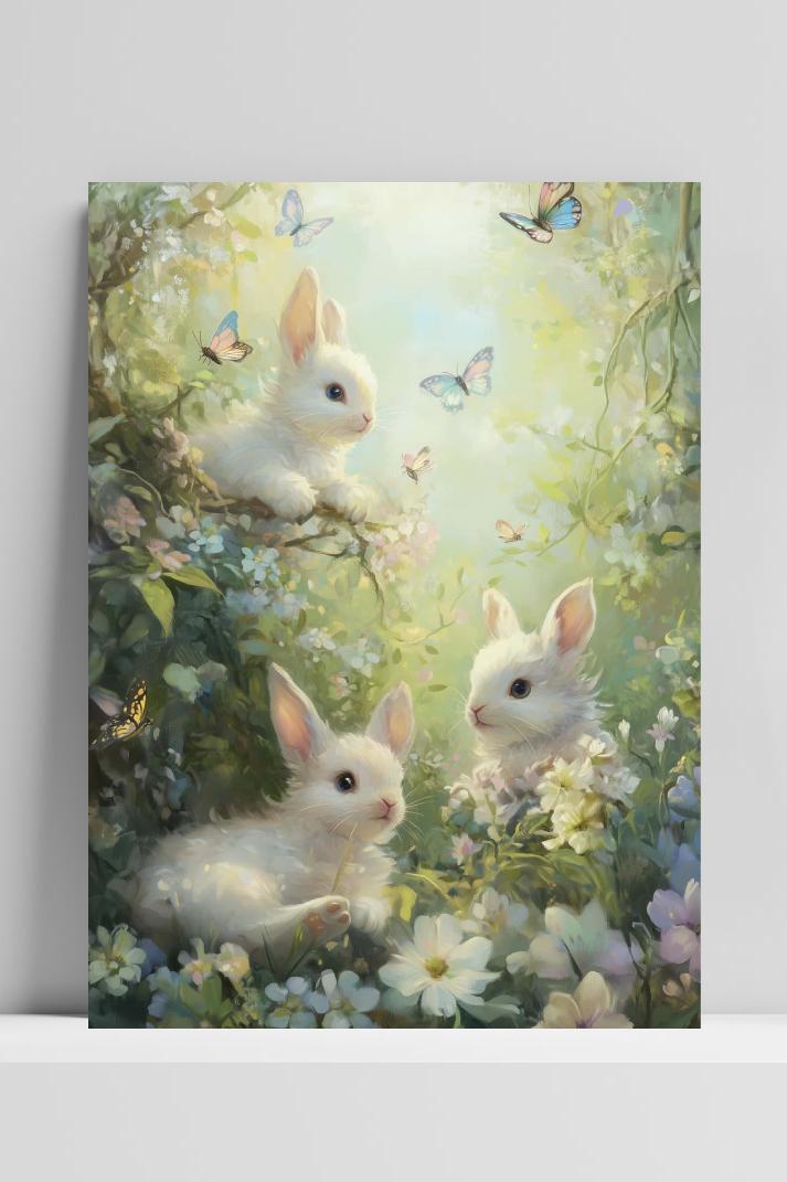 Rabbits Garden Aquarel op 3mm aluminium dibond