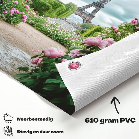 Tuinposter Eiffeltoren materiaal-detail: 610 grams weerbestendig PVC-doek