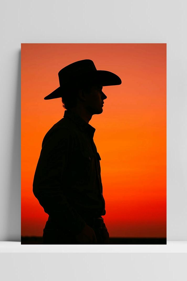 Cowboy Silhouette Sunset op 3mm aluminium dibond
