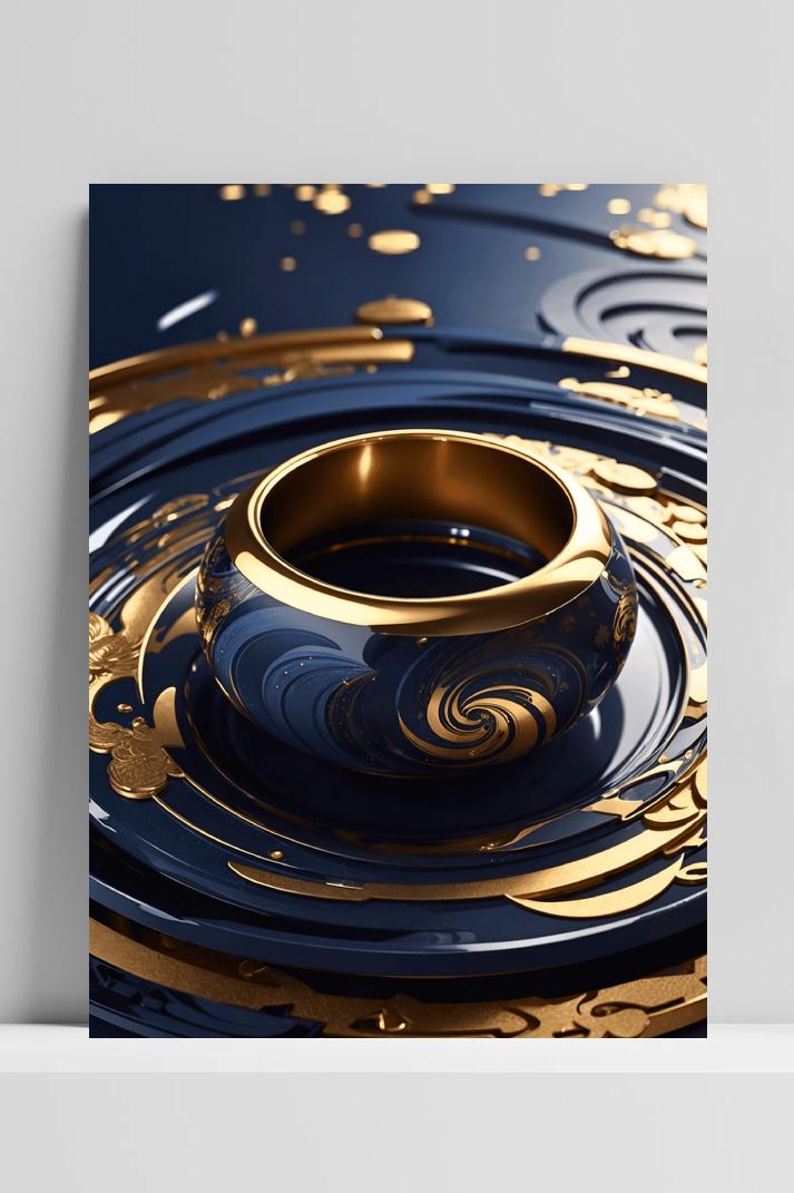 Goud Blauwe Ring op 3mm aluminium dibond