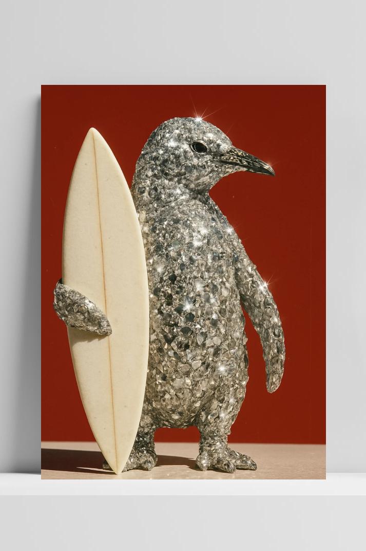 Penguin Diamond Surf op 3mm aluminium dibond