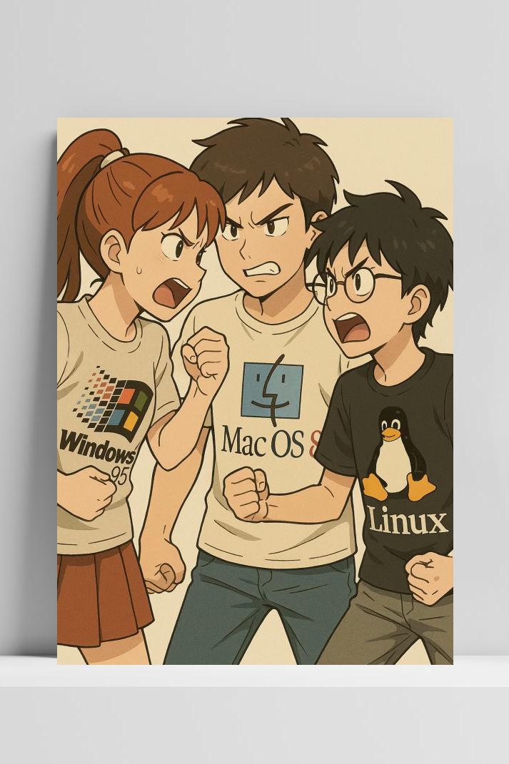 Computer Software Cartoon Windows Mac Linux op 3mm aluminium dibond