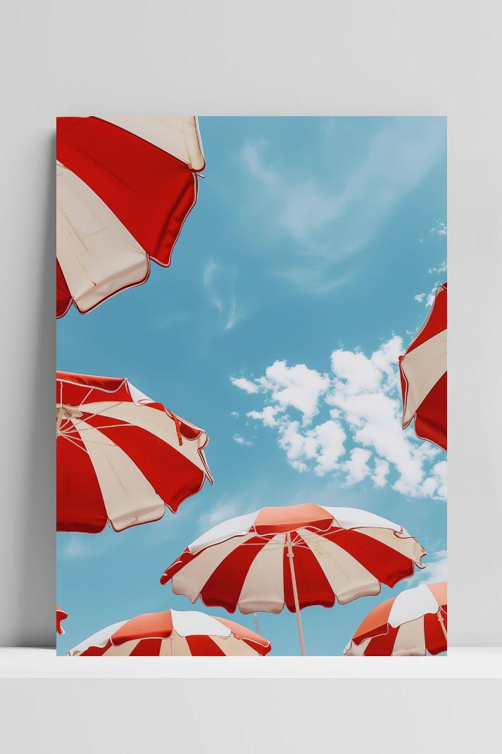 Rode Witte Paraplu's op 3mm aluminium dibond