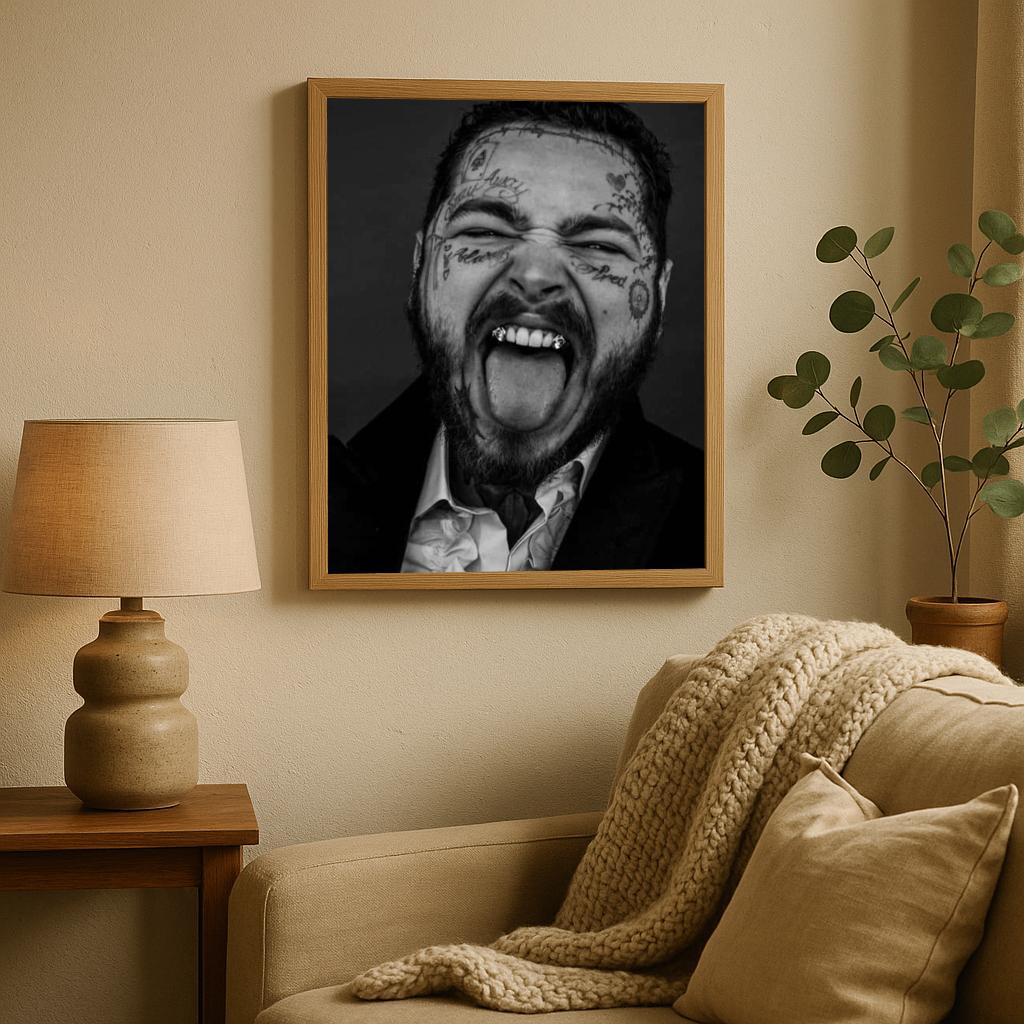 Post Malone Portrait B&W poster sfeerbeeld 2