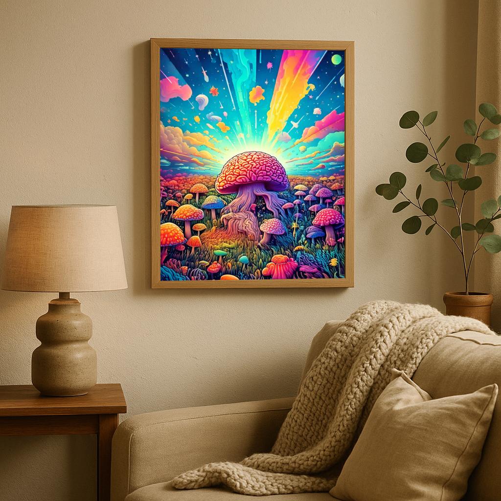 Psychedelic Mushroom Field poster sfeerbeeld 1