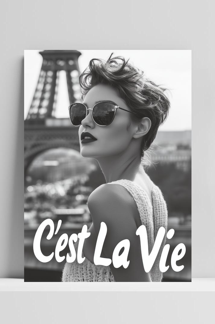 C'est La Vie Zwart-Wit op 3mm aluminium dibond