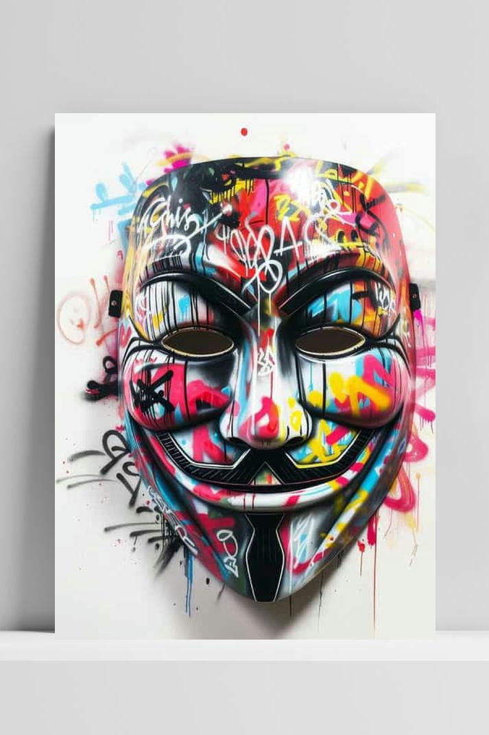 Vendetta Masker Graffiti op 3mm aluminium dibond