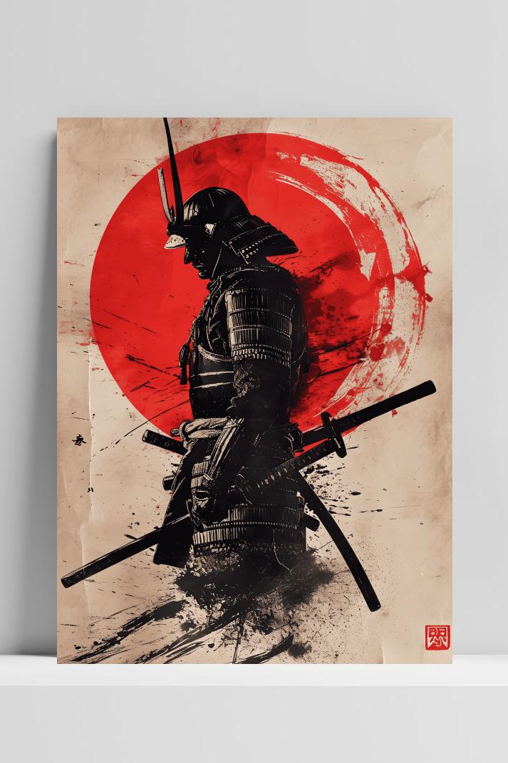 Samurai Rode Zon op 3mm aluminium dibond