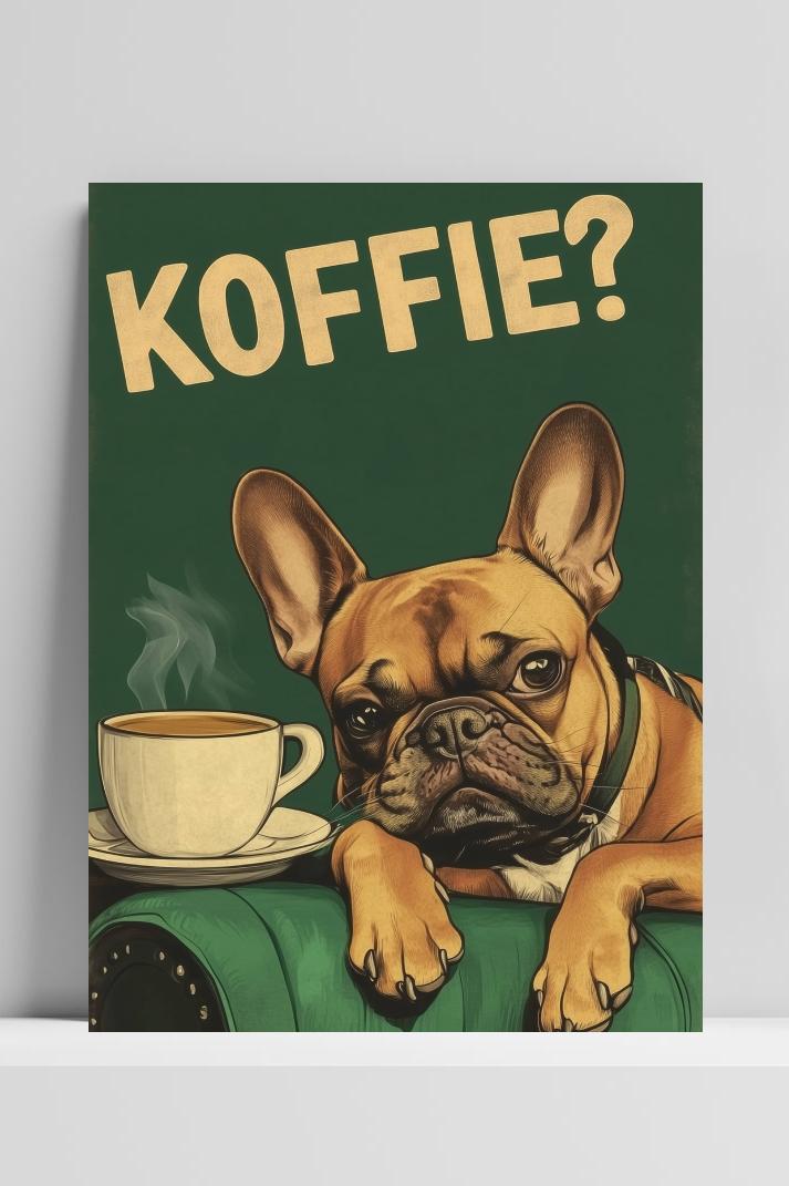 Koffie Franse Bulldog op 3mm aluminium dibond