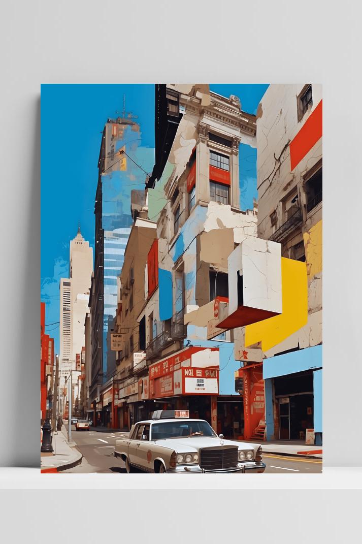 Stad Kleurrijk op 3mm aluminium dibond
