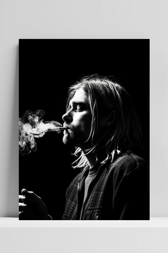 Kurt Cobain Zwart Wit op 3mm aluminium dibond