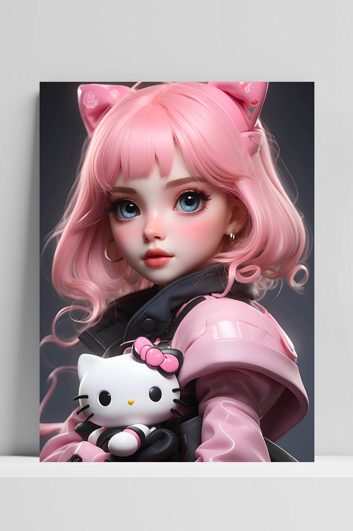 Hello Kitty meisje op 3mm aluminium dibond