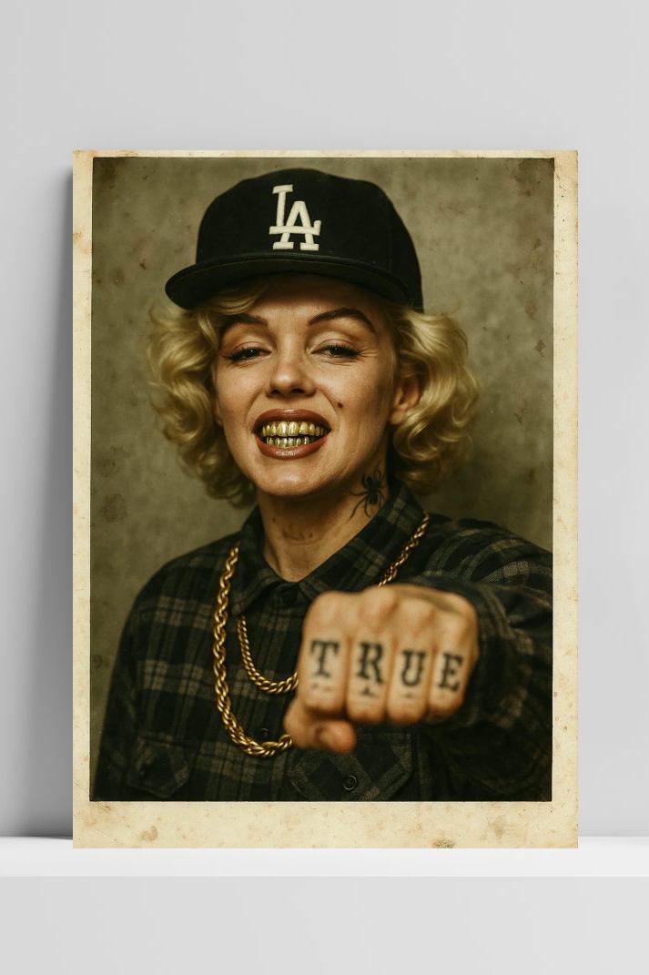 Marilyn Monroe Gangster op 3mm aluminium dibond