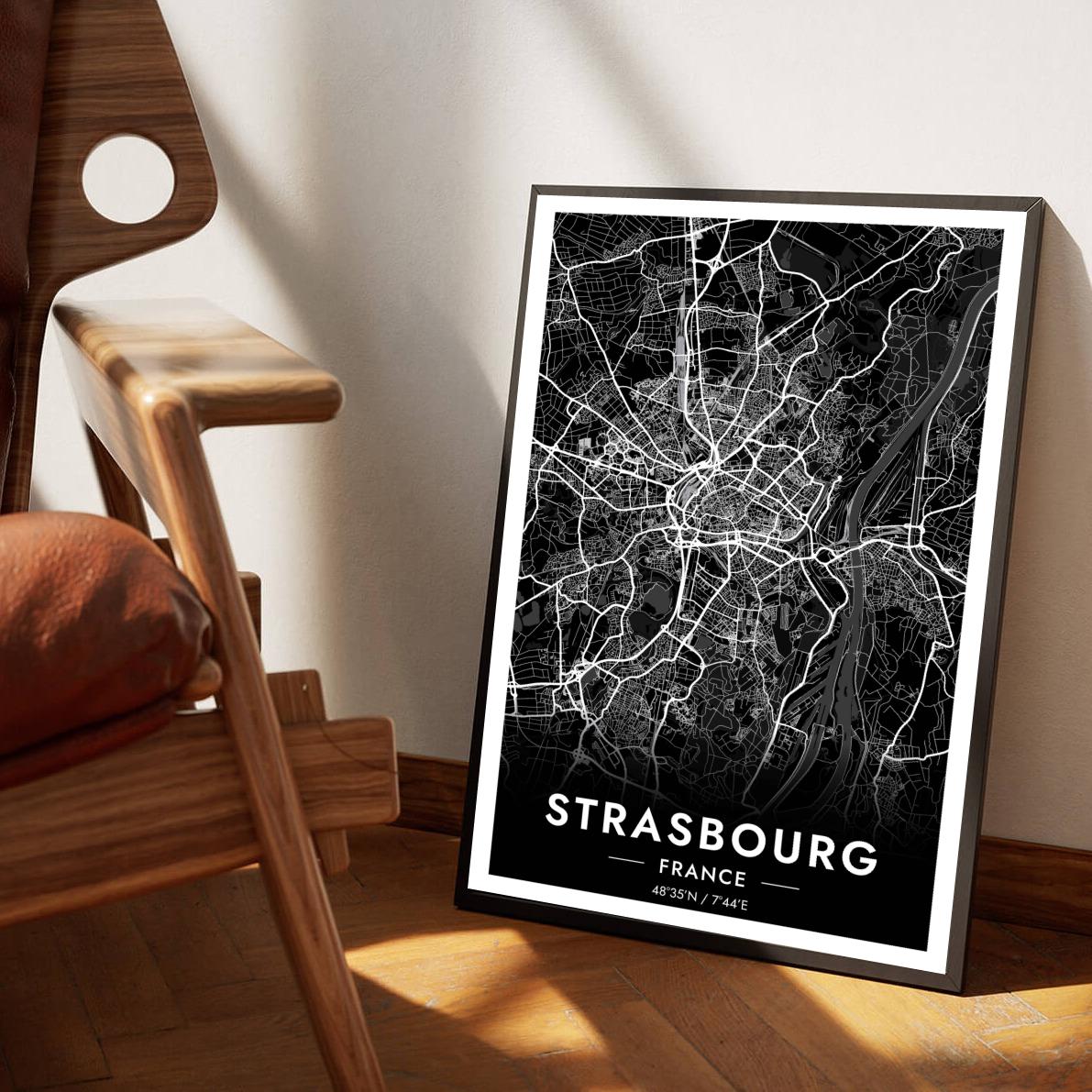 Strasbourg Map France Black poster sfeerbeeld 1