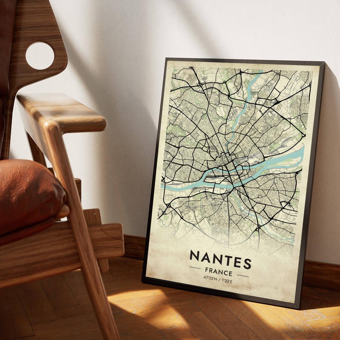Nantes Map France Vintage poster sfeerbeeld 1