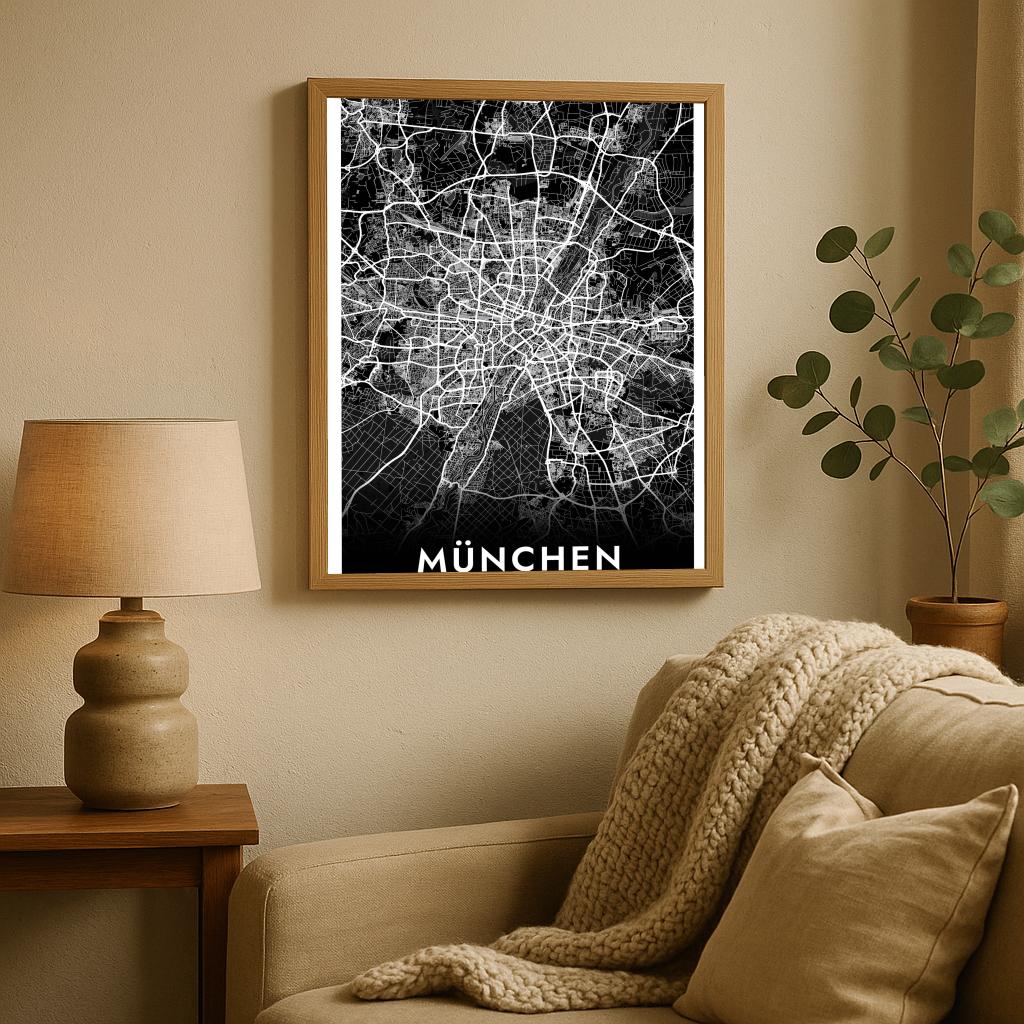 München Map Deutschland Black poster sfeerbeeld 2