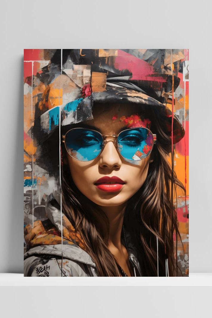 Vrouw met Bril op 3mm aluminium dibond