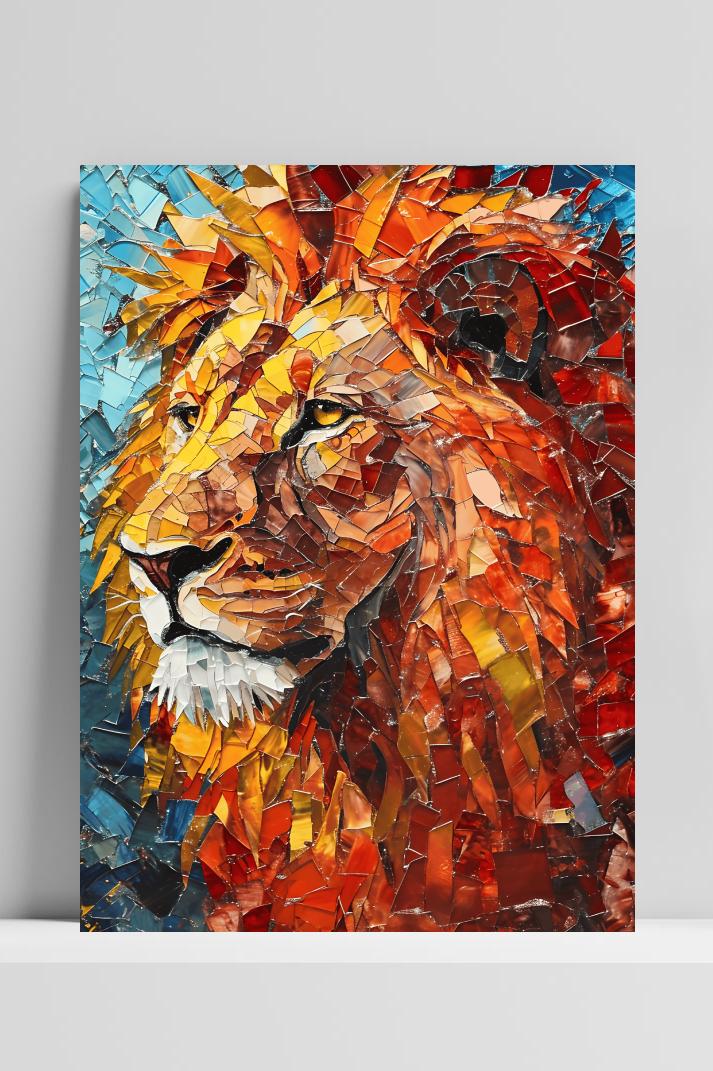 Mozaik Leeuw op 3mm aluminium dibond