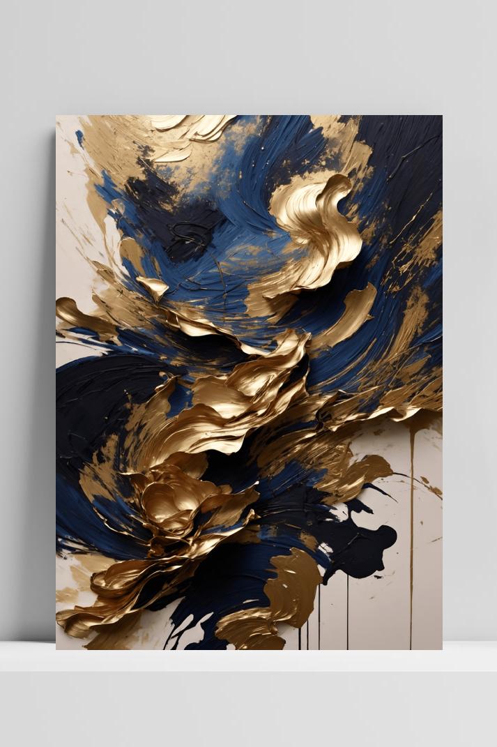 Gold Abstract Blue op 3mm aluminium dibond
