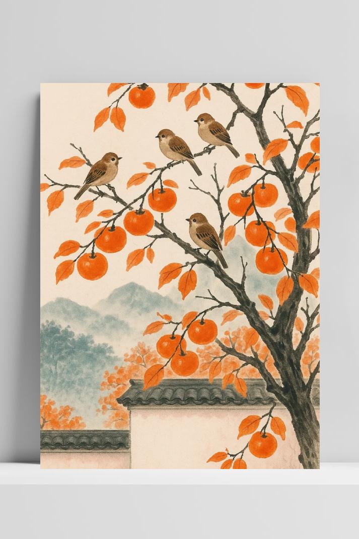 Affiche Birds Persimmon Autumn de 25 Artstreet